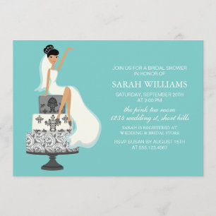 Aqua Bride auf Hochzeitskuchen Einladung