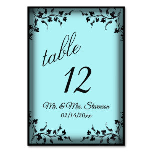 Aqua Bride Groom Namen und Datum Tischnummer
