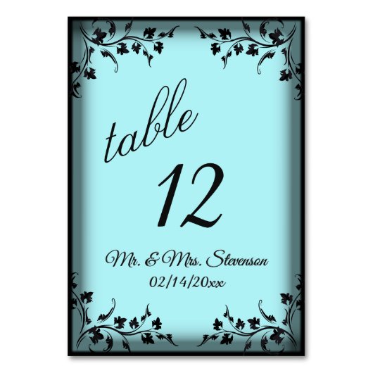 Aqua Bride Groom Namen und Datum Tischnummer (Vorderseite)