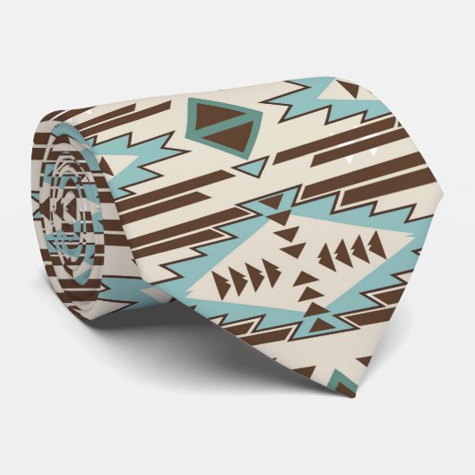 Aqua Brown Aztec Muster Krawatte (Gerollt)