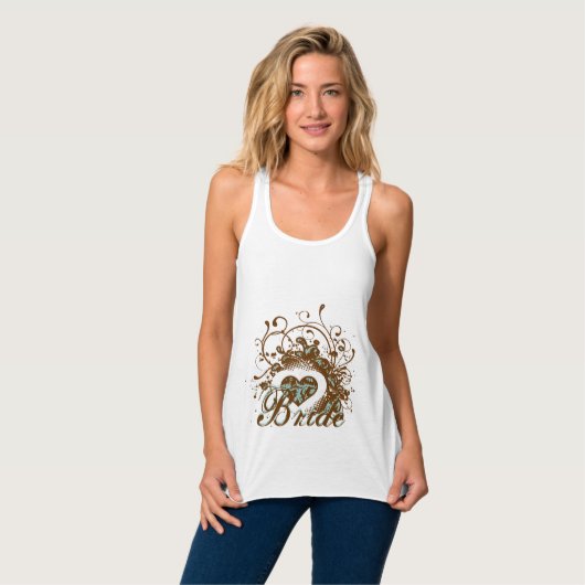 Aqua Brown Damask Grunge Winged Heart Bridge T-Shi Tank Top (Vorderseite Vollansicht)