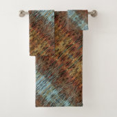 Aqua Brown Mustard Orange Abstrakt gemustert Badhandtuch Set (Insitu)
