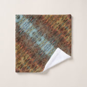 Aqua Brown Mustard Orange Abstrakt gemustert Badhandtuch Set (Waschlappen)