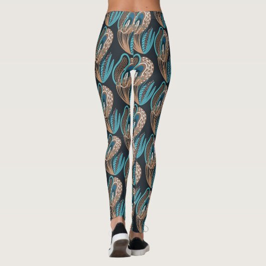 Aqua/Brown Peacock Leggings (Rückseite)