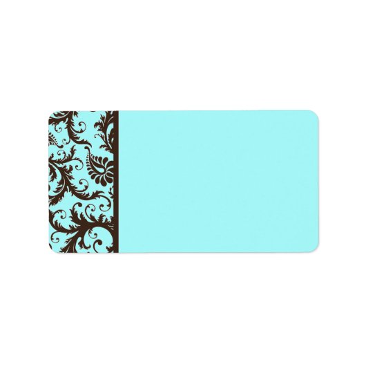 Aqua, Brown, White Damask Address Label Adressaufkleber (Vorne)