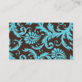 Aqua, Brown, White Damask Platzkarte (Rückseite)