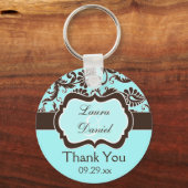 Aqua, Brown, White Damask Wedding Gefallen Schlüss Schlüsselanhänger (Vorderseite)