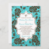 Aqua Brown White Floral Damask Hochzeit Einladung (Vorderseite)