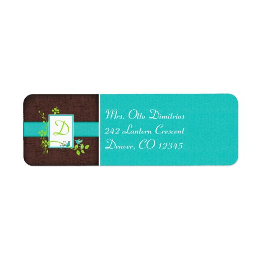 Aqua, Brown, White, Green Monogram Address Label (Vorne)