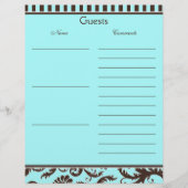 Aqua, Brown, White Strike Damask Gästebuch (Vorderseite)