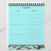 Aqua, Brown, White Strike Damask Gästebuch (Vorne/Hinten)