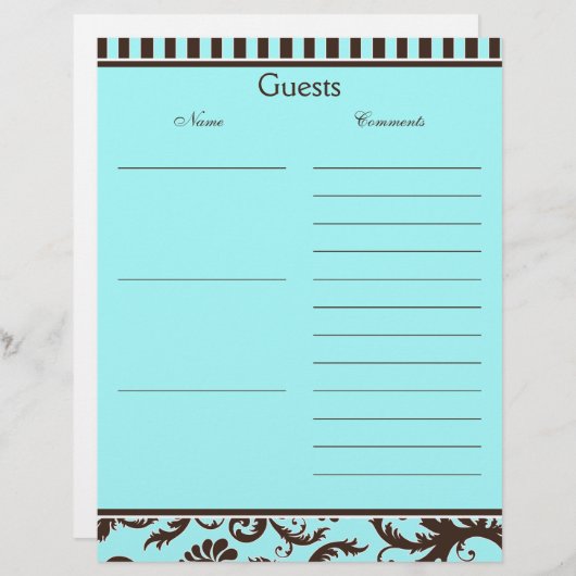 Aqua, Brown, White Strike Damask Gästebuch (Vorne/Hinten)