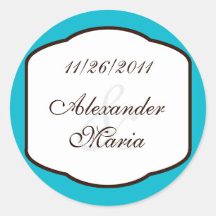 Aqua Brown & White Wedding Umschlag Aufkleber