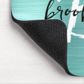 Aqua Brushed Metal Black White Script Monogram Mousepad (Ecke)