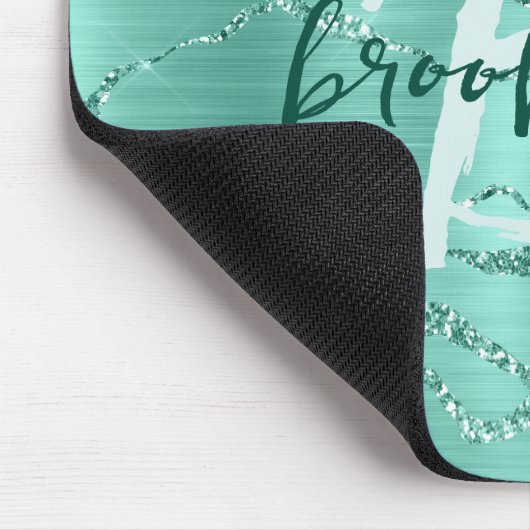 Aqua Brushed Metal Glitter Script Monogram  Mousepad (Ecke)