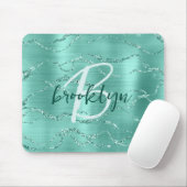 Aqua Brushed Metal Glitter Script Monogram  Mousepad (Mit Mouse)