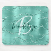 Aqua Brushed Metal Glitter Script Monogram  Mousepad (Vorne)