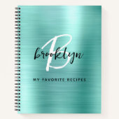 Aqua Brushed Metal Monogram Recipe Book Notizblock (Vorderseite)
