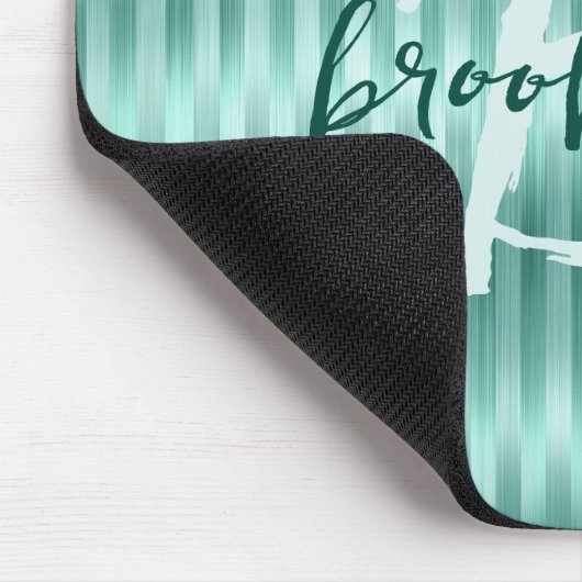 Aqua Brushed Metal Stripes Script Monogram  Mousepad (Ecke)