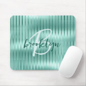 Aqua Brushed Metal Stripes Script Monogram  Mousepad (Mit Mouse)
