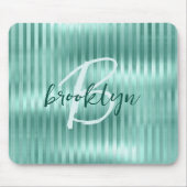 Aqua Brushed Metal Stripes Script Monogram  Mousepad (Vorne)