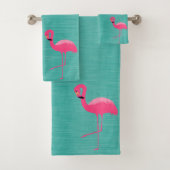 AQUA BRUSHED TEXTURE FLAMINGO BADEZIMMER TOWEL SET (Insitu)