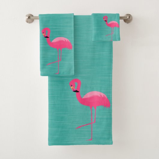 AQUA BRUSHED TEXTURE FLAMINGO BADEZIMMER TOWEL SET (Insitu)