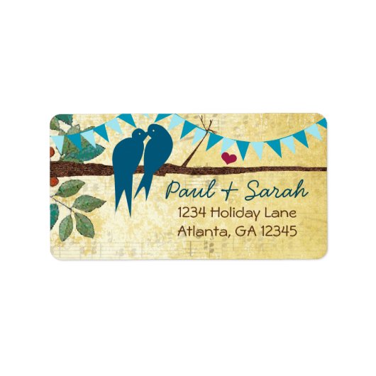 Aqua Bunting Vintag Love Birds Adressaufkleber (Vorne)