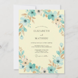 Aqua-Butter-Laub-Sage-Hochzeit Einladung