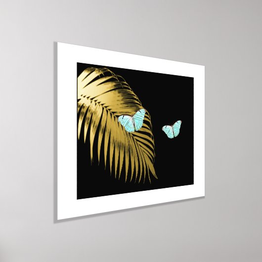 Aqua Butterfliegen auf Golden Palm Frond Foil Prin Foliendrucke (Ablage )