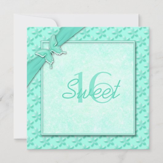 Aqua Butterfly 16 . Geburtstag Einladung (Vorderseite)