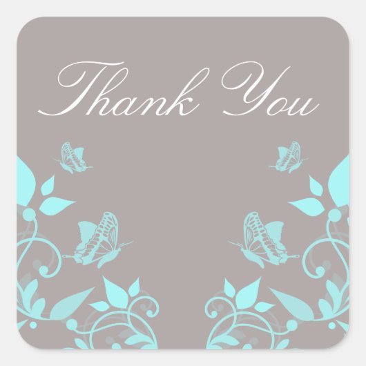Aqua Butterfly Floral Danke Stickers (Vorderseite)