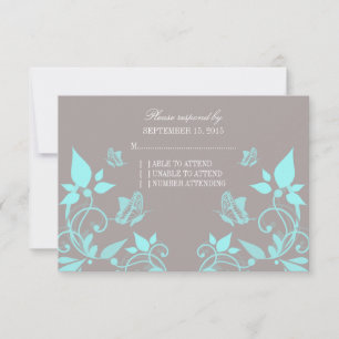 Aqua Butterfly Floral Response Card RSVP Karte