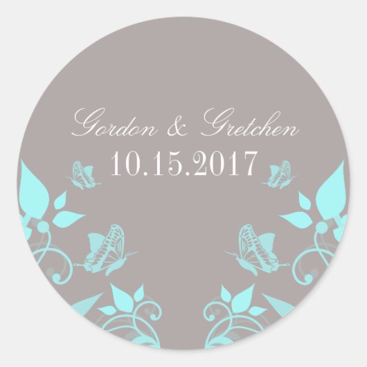 Aqua Butterfly Floral Wedding Stickers (Vorderseite)