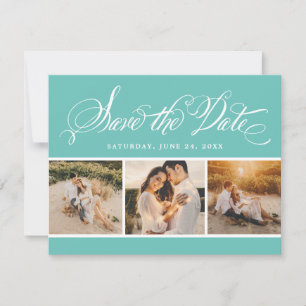 Aqua Calligraphy Script Wedding Foto Collage Save The Date