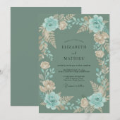 Aqua Champagner Farn Hochzeit Einladung (Vorne/Hinten)