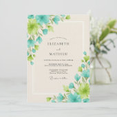 Aqua Chartreuse Blätterhochzeit Einladung (Stehend Vorderseite)