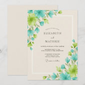 Aqua Chartreuse Blätterhochzeit Einladung (Vorne/Hinten)