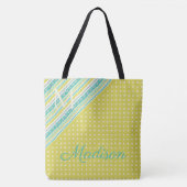 Aqua Chartreuse Trendy Dots Girly Name Monogram Tasche (Vorderseite)