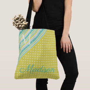 Aqua Chartreuse Trendy Dots Girly Name Monogram Tasche