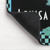 Aqua Checkerboard Floral Personalisiert Mousepad (Ecke)