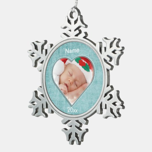 Aqua Chenille Heart Shape Foto Frame Template Schneeflocken Zinn-Ornament (Rechts)