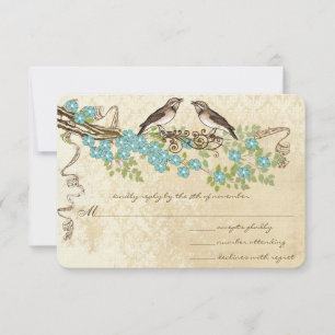 Aqua Cherry Blossom Vintag Bird Hochzeiten RSVP Karte