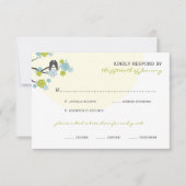 Aqua Cherry Blossoms Love Birds Wedding RSVP Card (Vorderseite)
