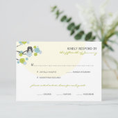 Aqua Cherry Blossoms Love Birds Wedding RSVP Card (Stehend Vorderseite)
