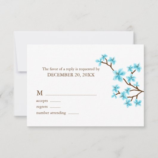 Aqua Cherry blüht Hochzeitskarten RSVP Karte (Vorderseite)