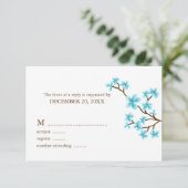 Aqua Cherry blüht Hochzeitskarten RSVP Karte (Stehend Vorderseite)