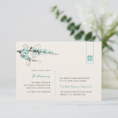 Aqua Cherry Blüten Chic Asian Wedding Empfang Einladung (Stehend Vorderseite)