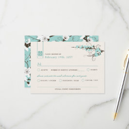 Aqua Cherry Blüten Sakura Wirbel Asiatische Hochze RSVP Karte