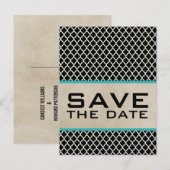 Aqua Chic Quatrefolie Save the Date Postkarte (Vorne/Hinten)